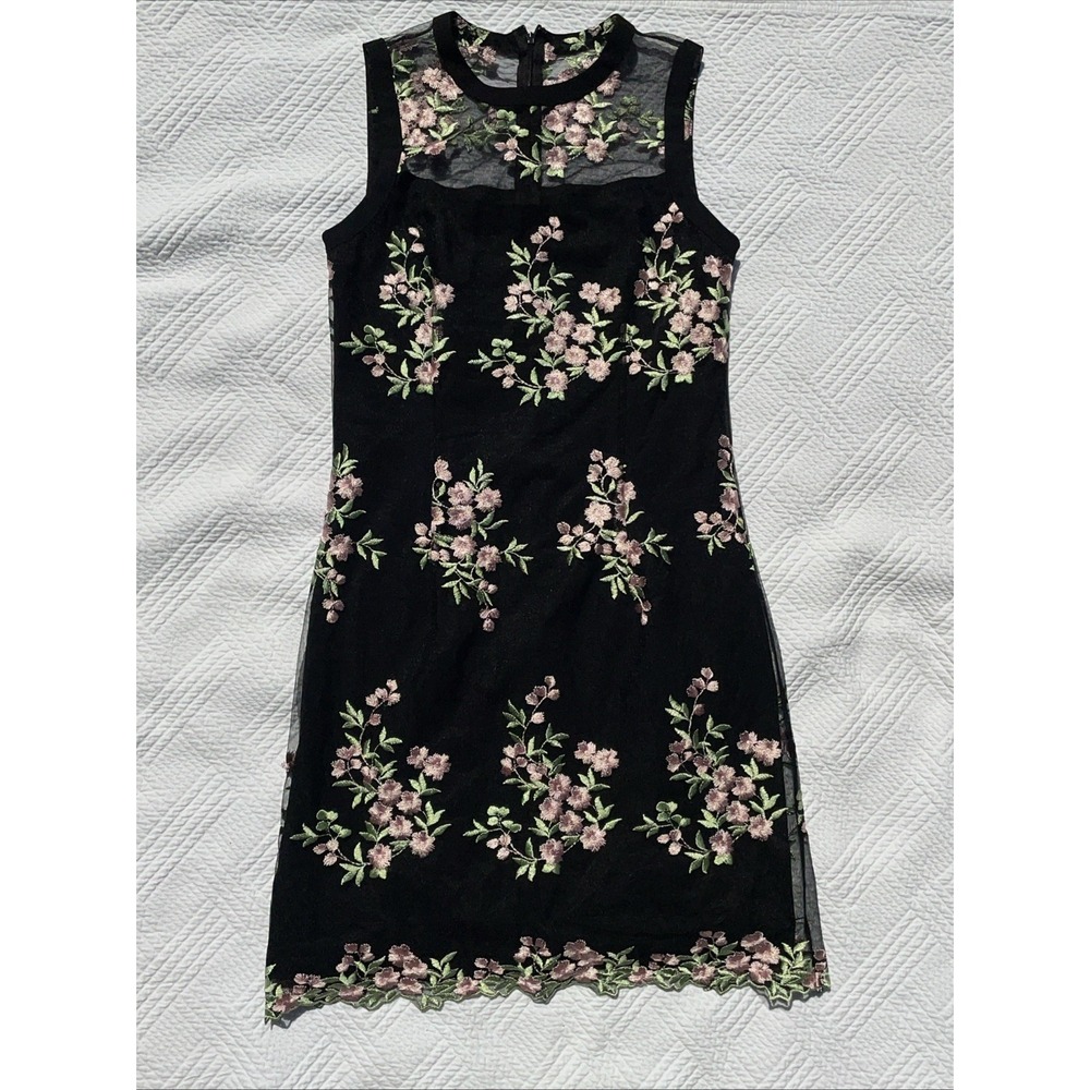 Nanette Lepore Women's Dress Size 2 Knee Length Floral Black Embroidery Bodycon